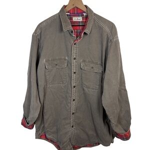 L.L.Bean Vintage 90s Flannel Lined Canvas Work Shirt XL Tall Faded Heavyweight